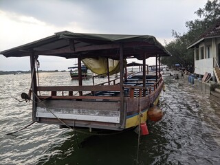 Fototapeta na wymiar The marina beach area of ​​Semarang City is a place for recreation, fishing, and fishing boats