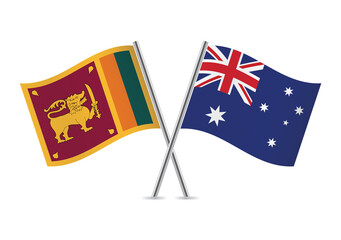 Sri Lanka and Australia crossed flags. Sri Lankan and Australian flags on white background. Lion flag. Sinha Flag. Vector icon set. Vector illustration.