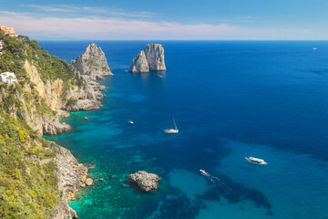 Capri, view of famous Faraglioni stacks, Italy