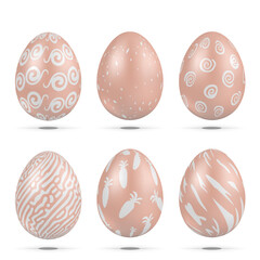 Realistic Pink Easter Eggs with Pattern Set.