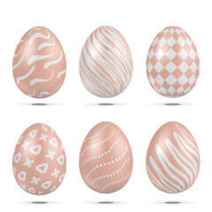 Realistic Pink Easter Eggs with Pattern Set.	