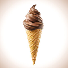 Chocolate ice cream cone with clipping path, 3d illustration.