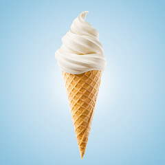 vanilla ice cream cone with clipping path, 3d illustration. - obrazy, fototapety, plakaty