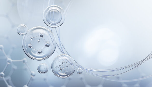 Cosmetic Essence Liquid with molecule inside Bubble, cosmetic product advertising background, 3d rendering.