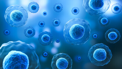3d rendering of Human cell or Embryonic stem cell microscope background. - obrazy, fototapety, plakaty