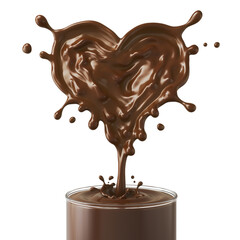 splash of Chocolate in the glass and pouring, heart shape, isolated on background with clipping path,3d rendering