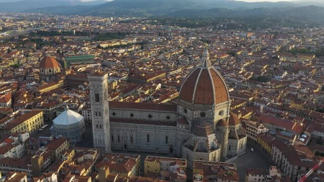 Aerial view of Santa Maria del Fiore, a cathedral in Florence downtown, Tuscany, Italy.