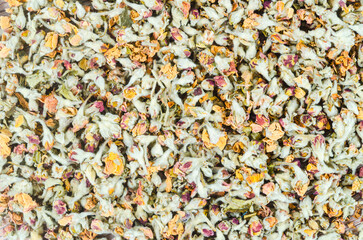 Flower tea. Dried of apple blossom textured.