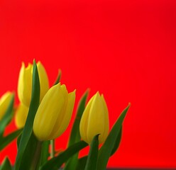 Żółte tulipany na czerwonym tle