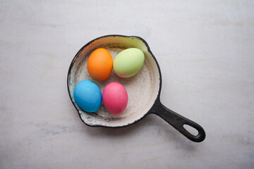 Easter eggs in a cast iron skillet