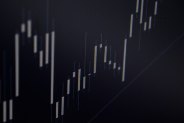 Market price chart. Currency fluctuations, stock value. Upward trend on the screen close-up