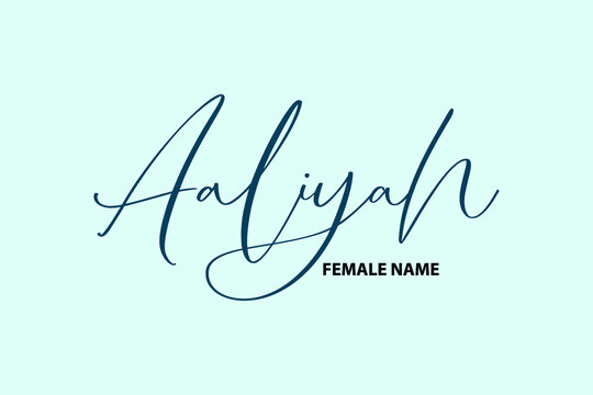 Text Lettering Baby Girl and Women's Name Aaliyah on Cyan Background