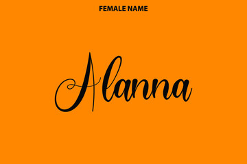 Calligraphy Text Girl Female Name  Alanna on Yellow Background