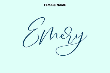Emery Girl Name Alphabetical Text  on Cyan Background