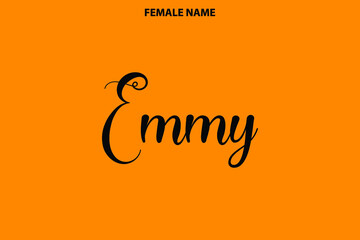 Fototapeta na wymiar Emmy Women's Name Text Calligraphy on Yellow Background