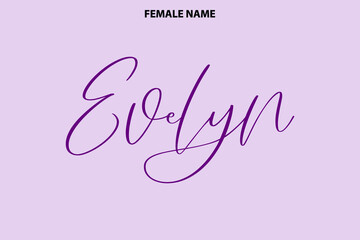 Cursive Text Lettering Girl Name  Evelyn on Purple Background