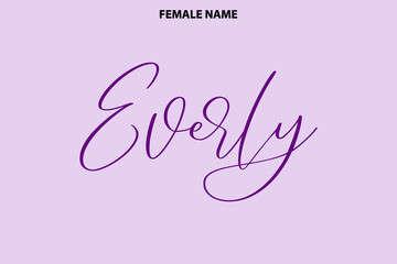 Typography Text Design Given Girl Name Everly on Purple Background