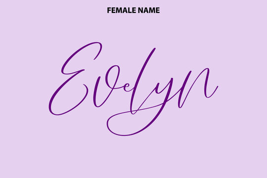 Cursive Text Lettering Girl Name  Evelyn on Purple Background