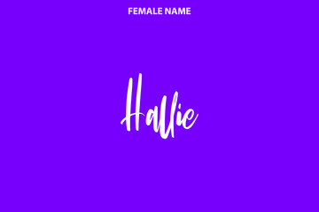 Typography Text Design Given Girl Name Hallie on Purple Background