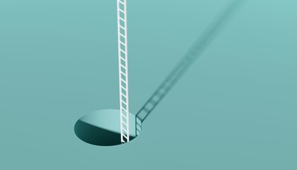 White ladder through hole in the floor extending endlessly on green background, modern minimal business success or solution concept © Shawn Hempel