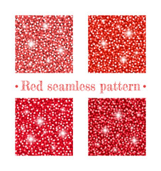 Red seamless patterns. Red glitter. A set of different shades of red. Shiny seamless shimmering sequins pattern.