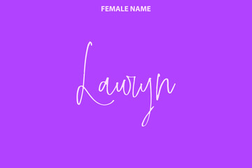 Girl's Name Elegant Vector Text Lettering Series Lauryn on Purple Background