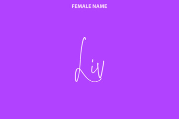 English Girl's Name Text Brush Lettering Liv on Purple Background