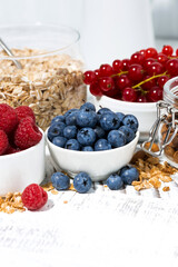 organic products for a healthy breakfast, vertical closeup