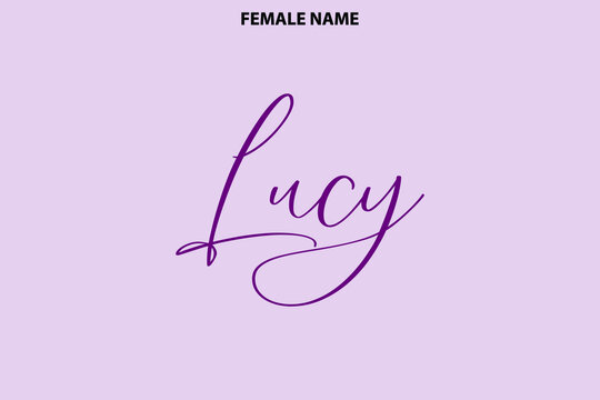 Calligraphy Text Girl Female Name Lucy on Purple Background