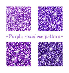 Purple seamless patterns. Purple glitter. A set of different purple shades. Shiny seamless shimmering sequins pattern.