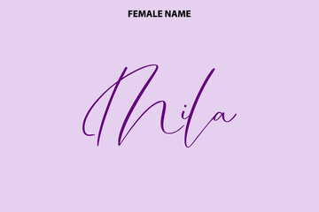 Mila Female Name Handwritten Lettering Logo on Purple Background