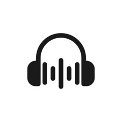 Headphones and sound waves on white background. Flat vector headphones design.