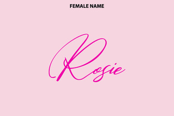 Text Lettering Baby Girl and Women's Name Rosie on Pink Background