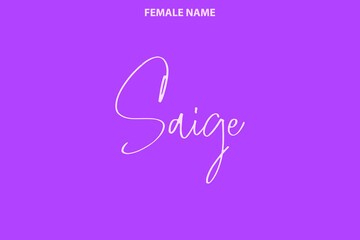 Text Lettering Female First Name Saige on Purple Background