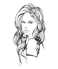 Hand drawn beautiful young woman face. Fashion.  Beautiful Woman Face. Power of smiling beautiful young woman. Girl poster. Sexy white model