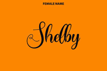 Fototapeta premium Shelby Girl Name Alphabetical Text on Yellow Background