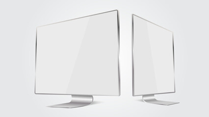 Layout of computer monitor. White screen background to showcase modern style design project. Monitors with blank screens isolated on white background.