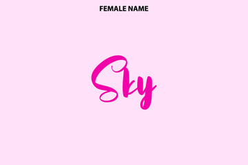 Female Name Handwritten Lettering Logo Sky on Pink Background