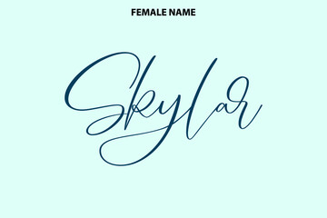 Fototapeta premium Calligraphy Text Girl Female Name Skylar on Cyan Background