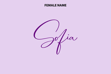 Cursive Text Lettering Girl Name Design Sofia on Light Purple Background