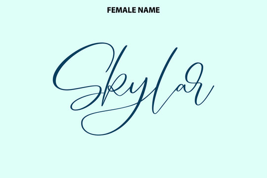Calligraphy Text Girl Female Name Skylar on Cyan Background