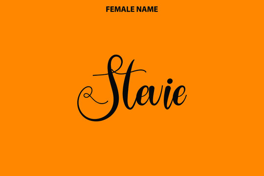 Calligraphy Text Girl Female Name Stevie on Yellow Background
