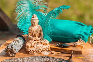 Practicing meditation at home, reiki. Spiritual balance, chakras cleaning, relaxation concept