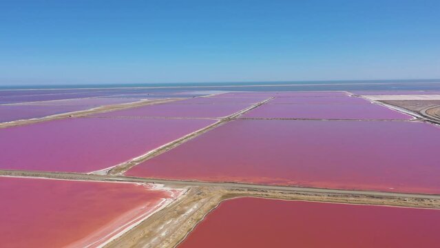 Aerial view of colourful salt lakes, Walvis Bay, Namibia.