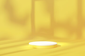 Podium with window shadow light on yellow abstract background.