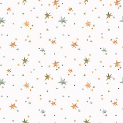Seamless hand drawn Pattern with atmosphere of party with  stars falling on white background. Watercolor print for textile, scrapbooking paper, greeting cards, fabrics, wallpaper.