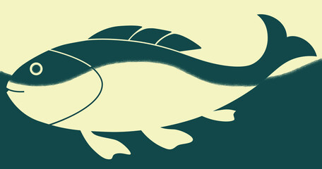 Cheerful fish swims on the waves of the warm sea