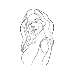 Surreal Faces, one line, drawing of set faces and hairstyles, fashion concept, woman's beauty, minimalist, pretty sexy. Contemporary portraits with a positive message surrounded by flowers.
