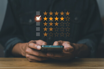 Virtual image scenario for evaluating customer satisfaction levels with mobile system. Ratings,...