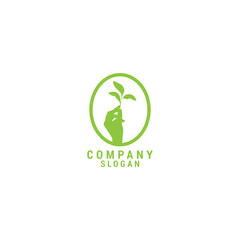 Hand holding leaf logo icon design template. luxury, premium vector